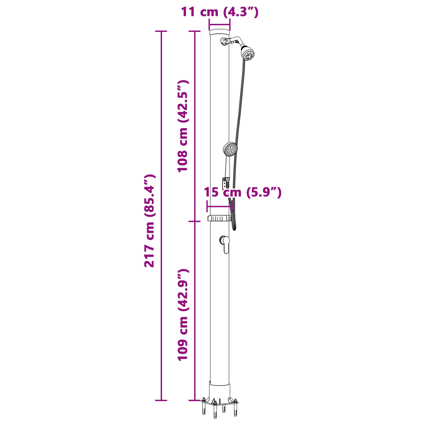vidaXL Outdoor Solar Shower with Handheld Shower Head 217 cm 20 L