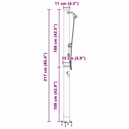 vidaXL Outdoor Solar Shower with Handheld Shower Head 217 cm 20 L