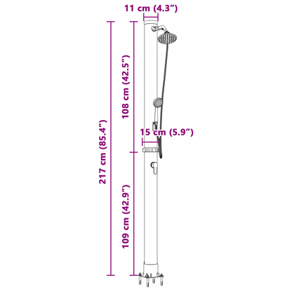 vidaXL Outdoor Solar Shower with Handheld Shower Head 217 cm 20 L