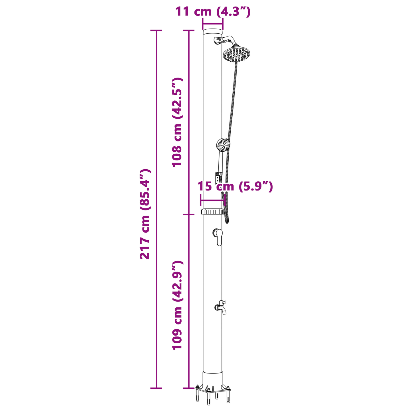 vidaXL Outdoor Solar Shower with Handheld Shower Head 217 cm 20 L