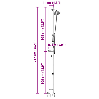 vidaXL Outdoor Solar Shower with Handheld Shower Head 217 cm 20 L