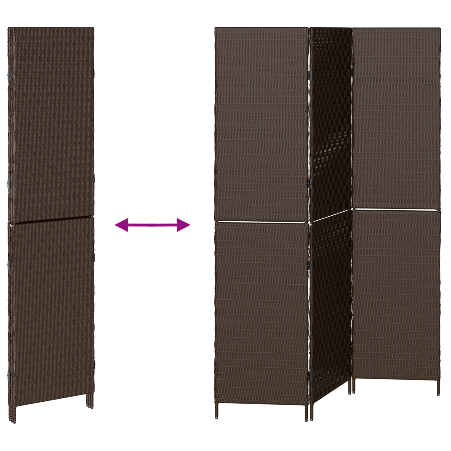 vidaXL Room Divider 3 Panels Foldable Brown 146x180 cm Poly Rattan
