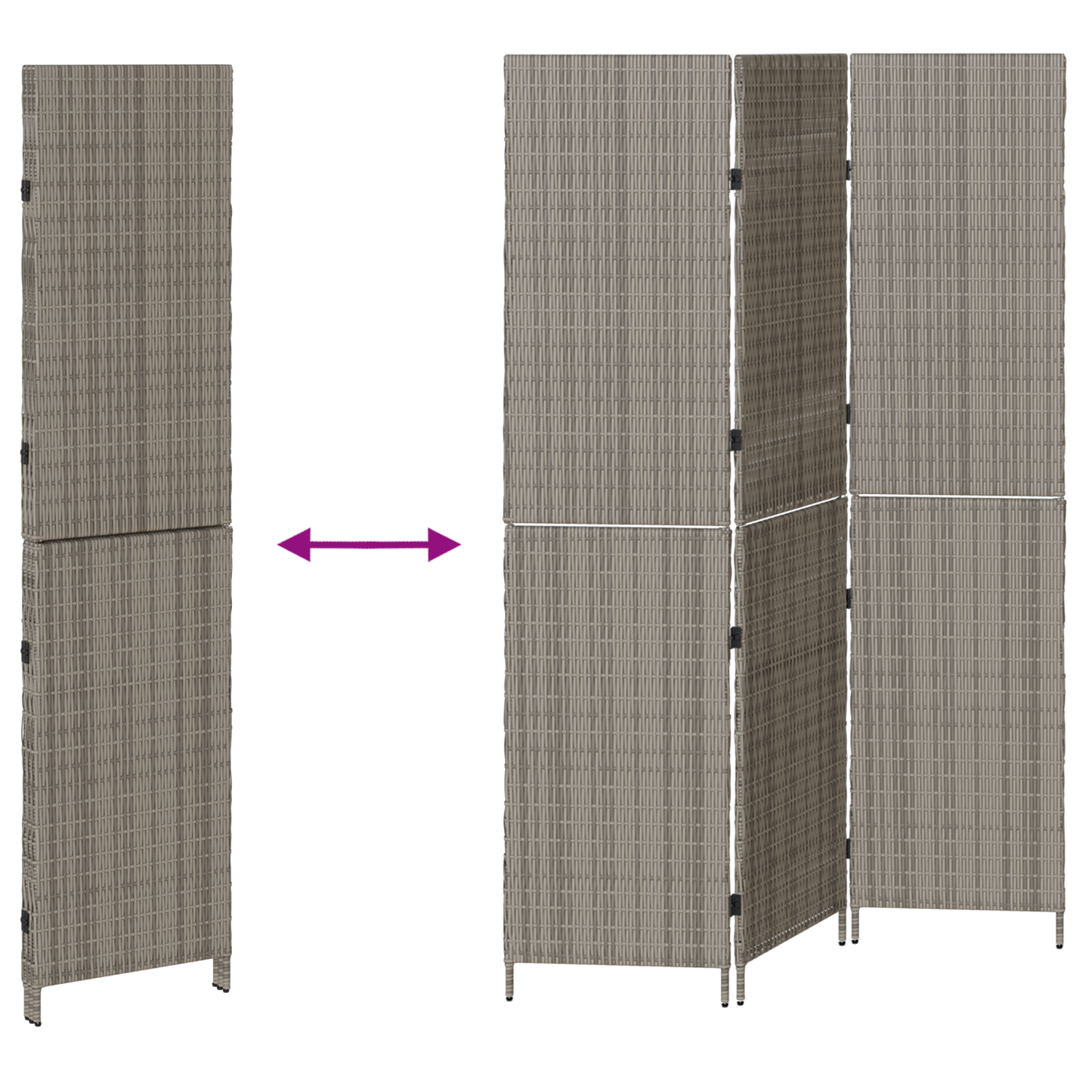 vidaXL Room Divider 3 Panels Foldable Grey 147x180 cm Poly Rattan
