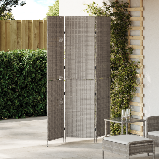 vidaXL Room Divider 3 Panels Foldable Grey 147x180 cm Poly Rattan