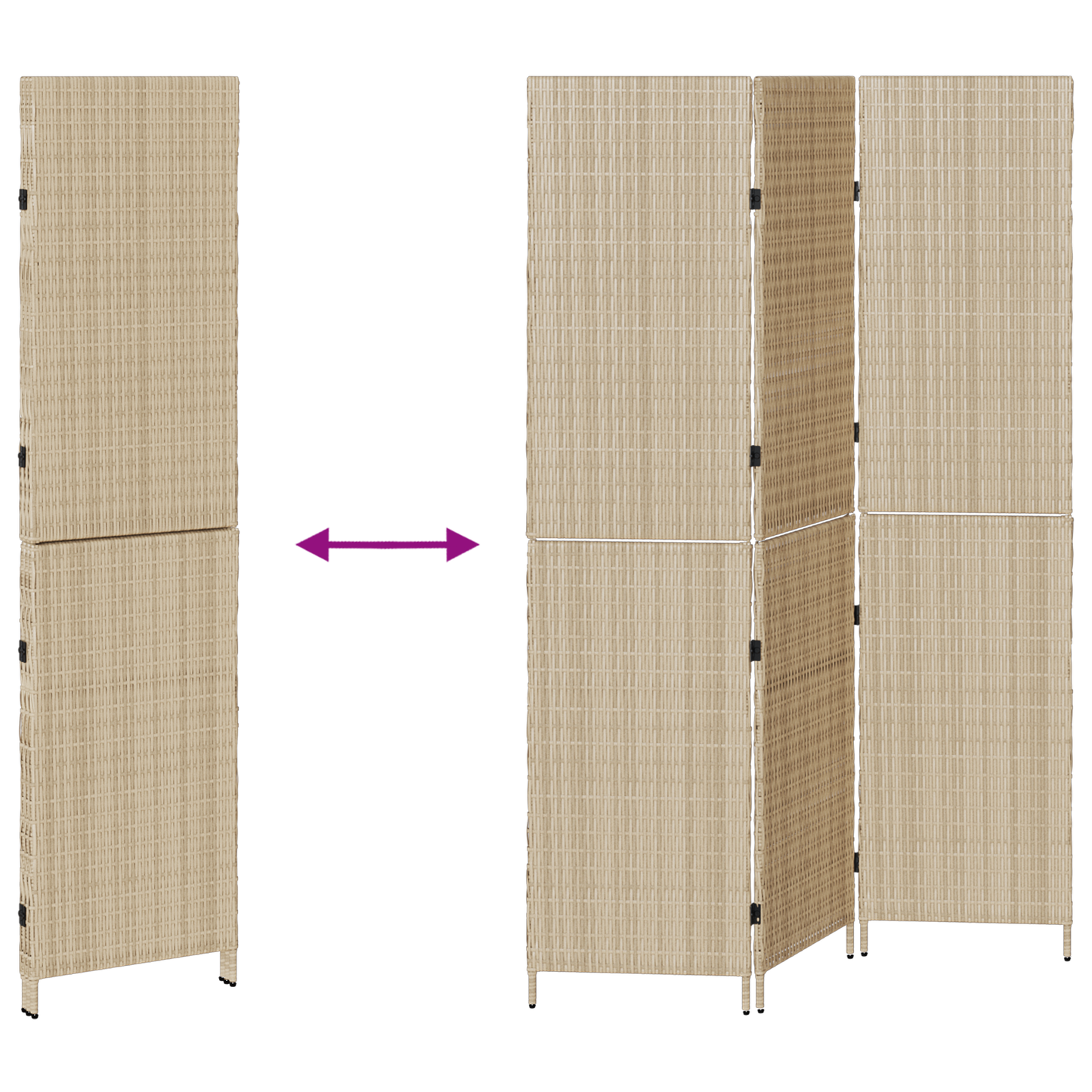 vidaXL Room Divider 3 Panels Foldable Beige 147x180 cm Poly Rattan