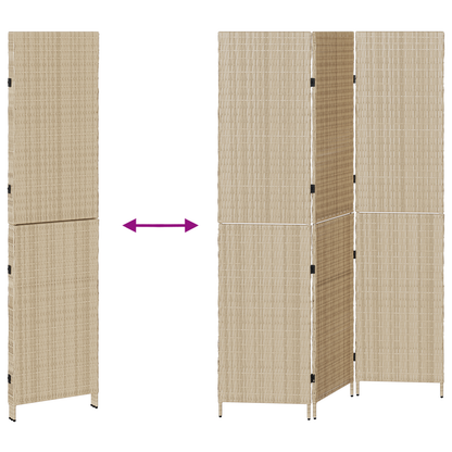 vidaXL Room Divider 3 Panels Foldable Beige 147x180 cm Poly Rattan
