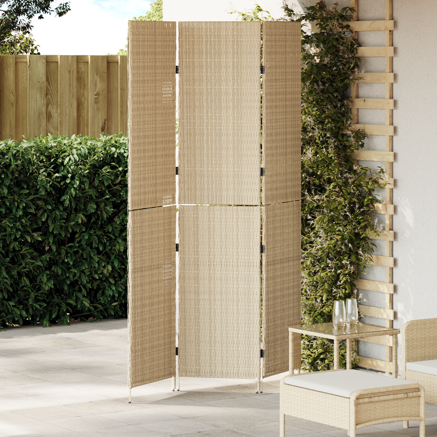 vidaXL Room Divider 3 Panels Foldable Beige 147x180 cm Poly Rattan