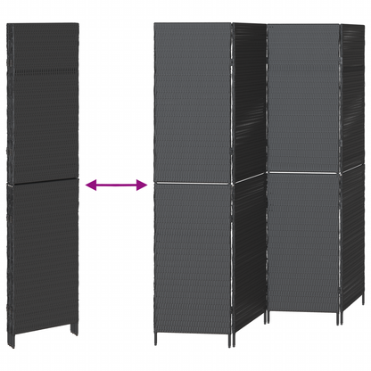 vidaXL Room Divider 4 Panels Foldable Black 195x180 cm Poly Rattan