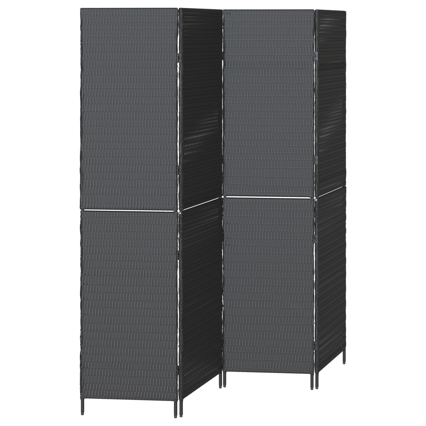 vidaXL Room Divider 4 Panels Foldable Black 195x180 cm Poly Rattan