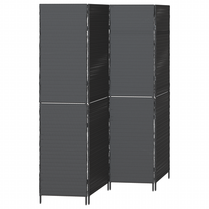vidaXL Room Divider 4 Panels Foldable Black 195x180 cm Poly Rattan