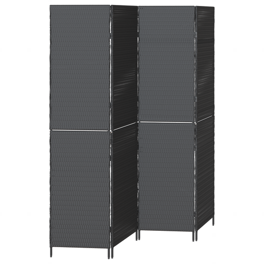 vidaXL Room Divider 4 Panels Foldable Black 195x180 cm Poly Rattan
