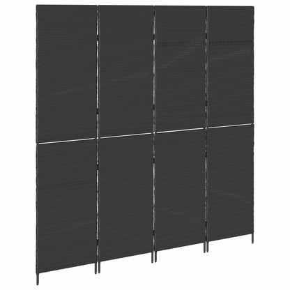 vidaXL Room Divider 4 Panels Foldable Black 195x180 cm Poly Rattan
