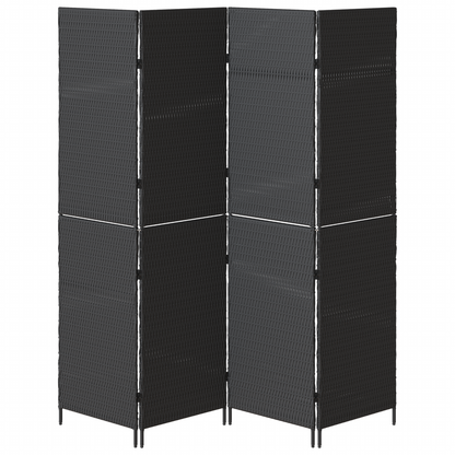 vidaXL Room Divider 4 Panels Foldable Black 195x180 cm Poly Rattan