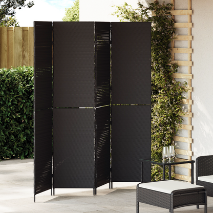 vidaXL Room Divider 4 Panels Foldable Black 195x180 cm Poly Rattan
