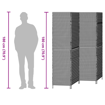 vidaXL Room Divider 4 Panels Foldable Black 195x180 cm Poly Rattan