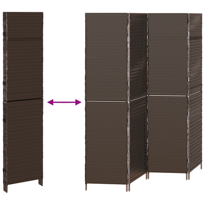vidaXL Room Divider 4 Panels Foldable Brown 195x180 cm Poly Rattan