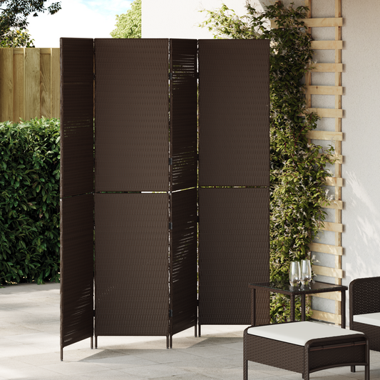 vidaXL Room Divider 4 Panels Foldable Brown 195x180 cm Poly Rattan