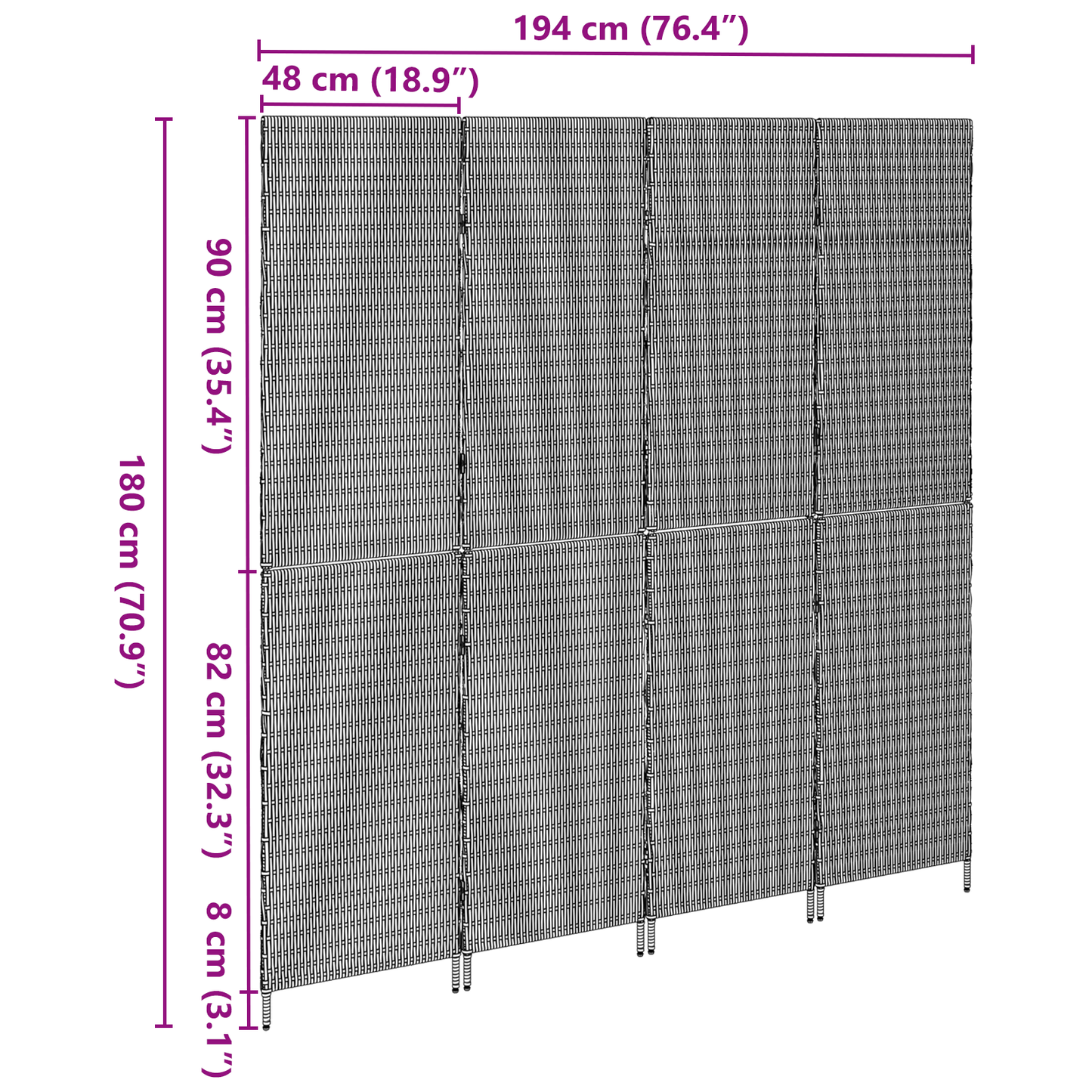 vidaXL Room Divider 4 Panels Foldable Brown 195x180 cm Poly Rattan