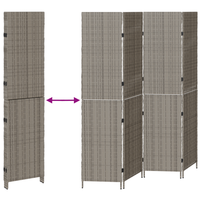 vidaXL Room Divider 4 Panels Foldable Grey 195x180 cm Poly Rattan