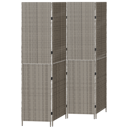 vidaXL Room Divider 4 Panels Foldable Grey 195x180 cm Poly Rattan