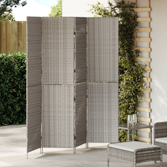 vidaXL Room Divider 4 Panels Foldable Grey 195x180 cm Poly Rattan