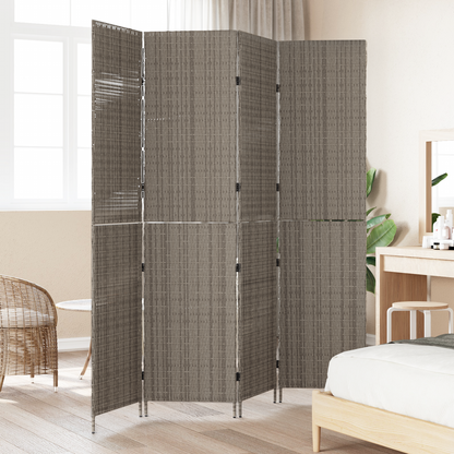 vidaXL Room Divider 4 Panels Foldable Grey 195x180 cm Poly Rattan