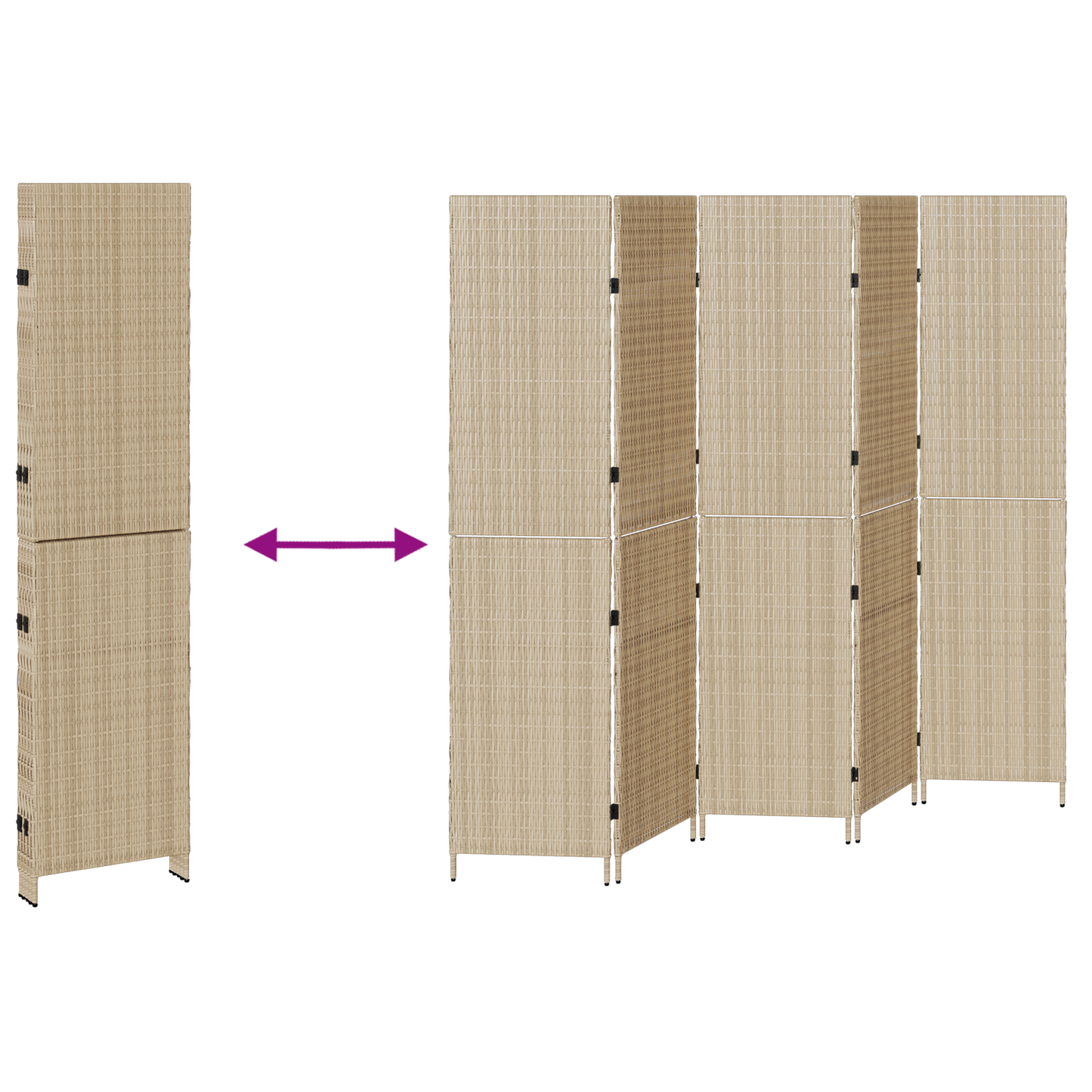 vidaXL Room Divider 5 Panels Foldable Beige 245x180 cm Poly Rattan