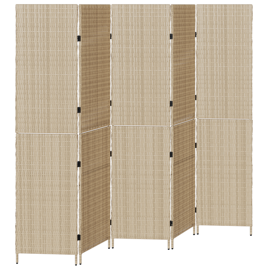 vidaXL Room Divider 5 Panels Foldable Beige 245x180 cm Poly Rattan