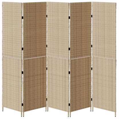 vidaXL Room Divider 5 Panels Foldable Beige 245x180 cm Poly Rattan