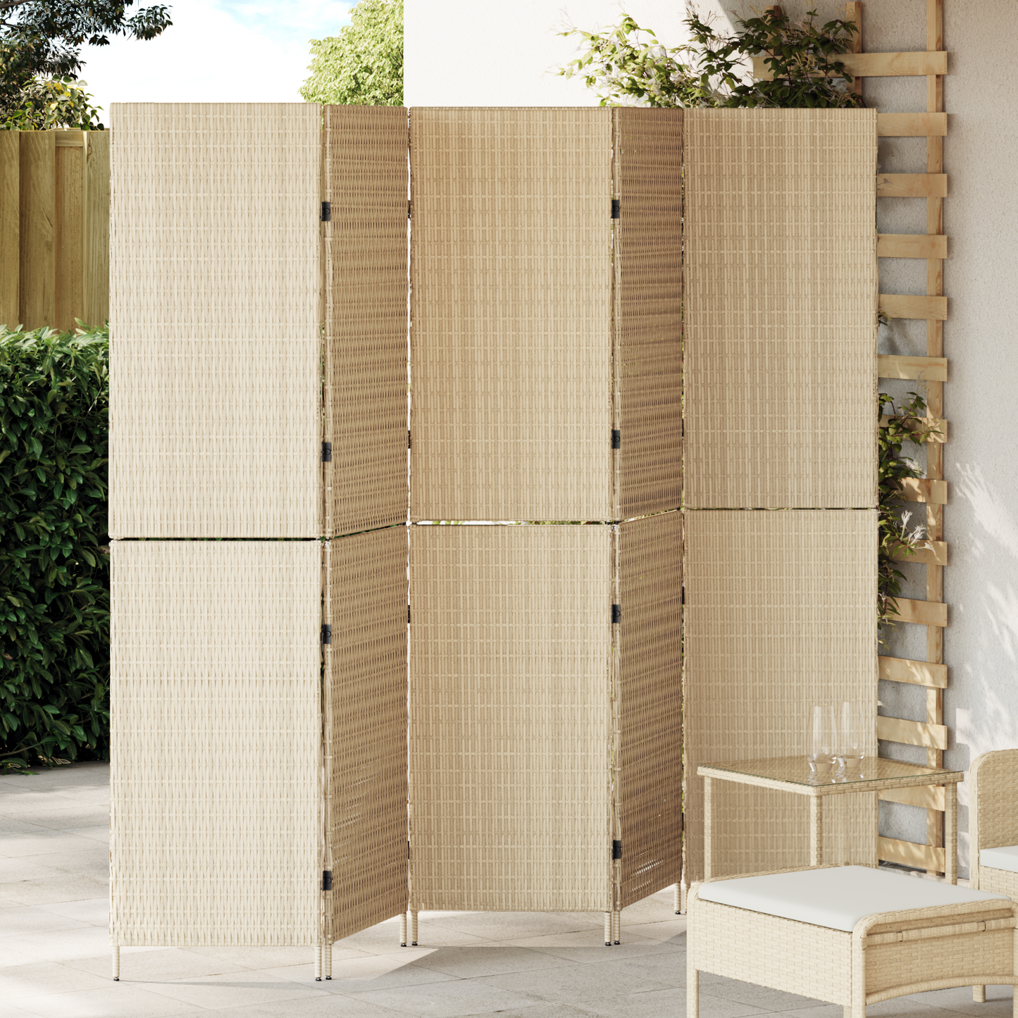 vidaXL Room Divider 5 Panels Foldable Beige 245x180 cm Poly Rattan