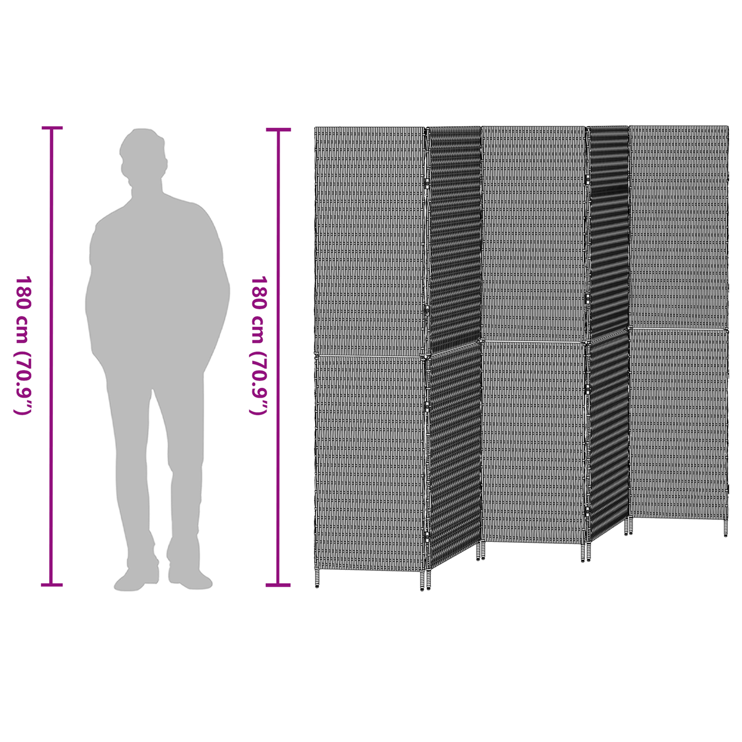 vidaXL Room Divider 5 Panels Foldable Beige 245x180 cm Poly Rattan