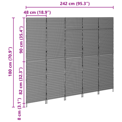 vidaXL Room Divider 5 Panels Foldable Beige 245x180 cm Poly Rattan