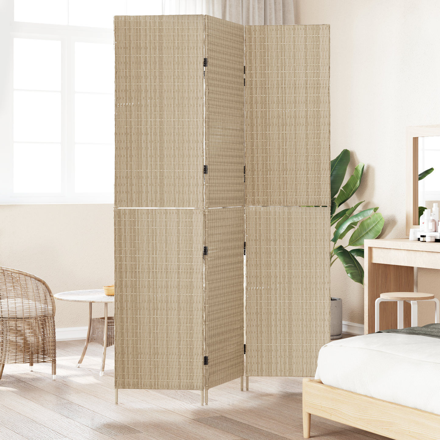vidaXL Room Divider 3 Panels Foldable Beige 146x200 cm Poly Rattan