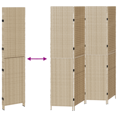 vidaXL Room Divider 4 Panels Foldable Beige 196x200 cm Poly Rattan
