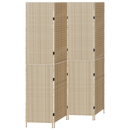 vidaXL Room Divider 4 Panels Foldable Beige 196x200 cm Poly Rattan