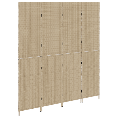 vidaXL Room Divider 4 Panels Foldable Beige 196x200 cm Poly Rattan