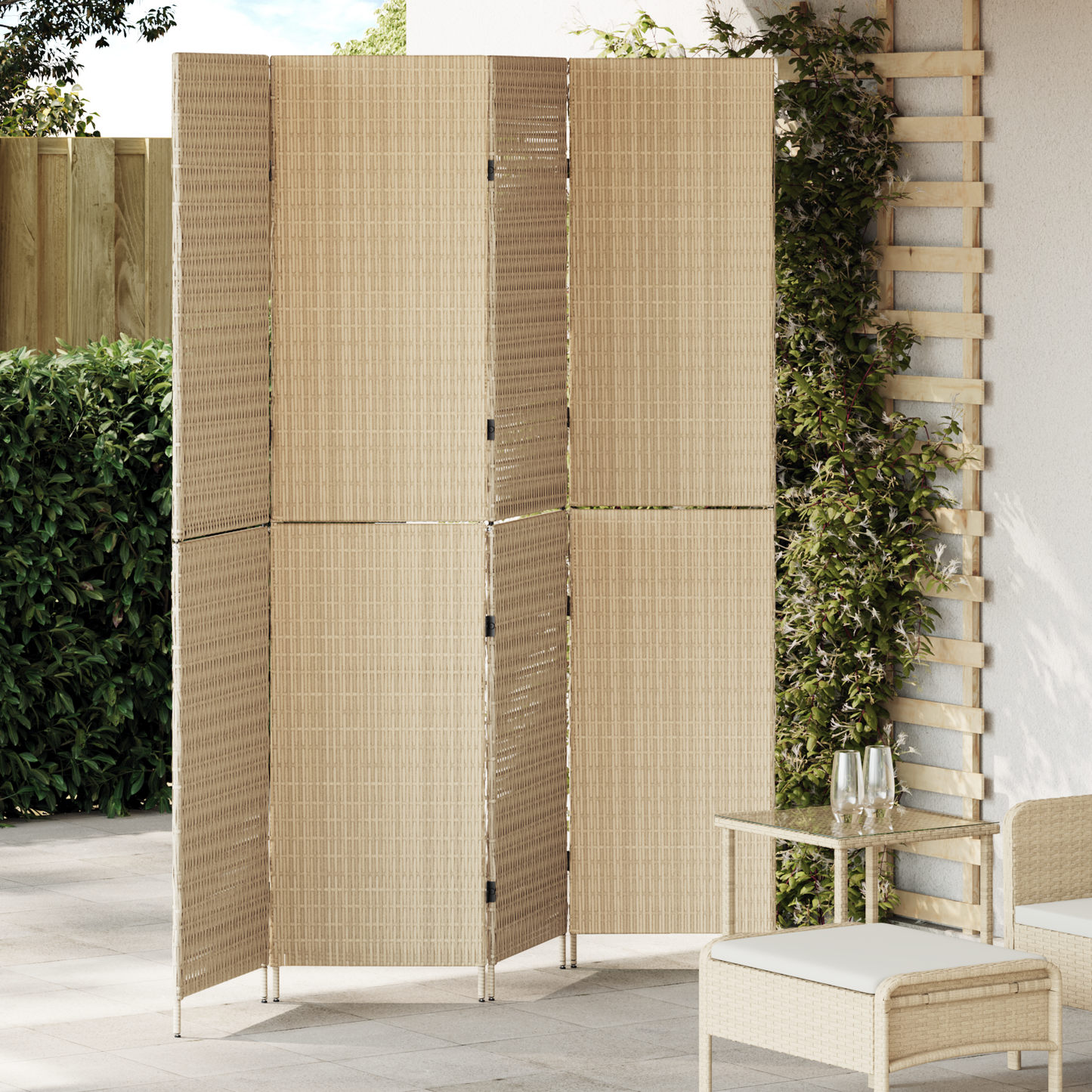 vidaXL Room Divider 4 Panels Foldable Beige 196x200 cm Poly Rattan