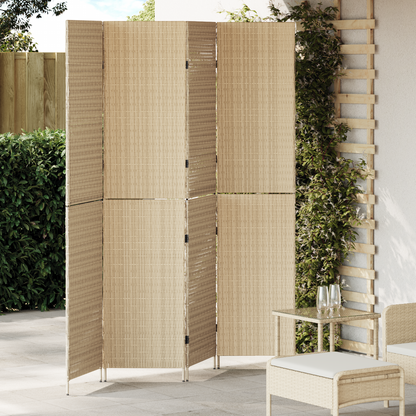 vidaXL Room Divider 4 Panels Foldable Beige 196x200 cm Poly Rattan