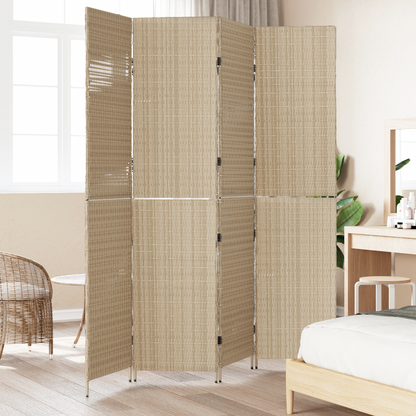 vidaXL Room Divider 4 Panels Foldable Beige 196x200 cm Poly Rattan