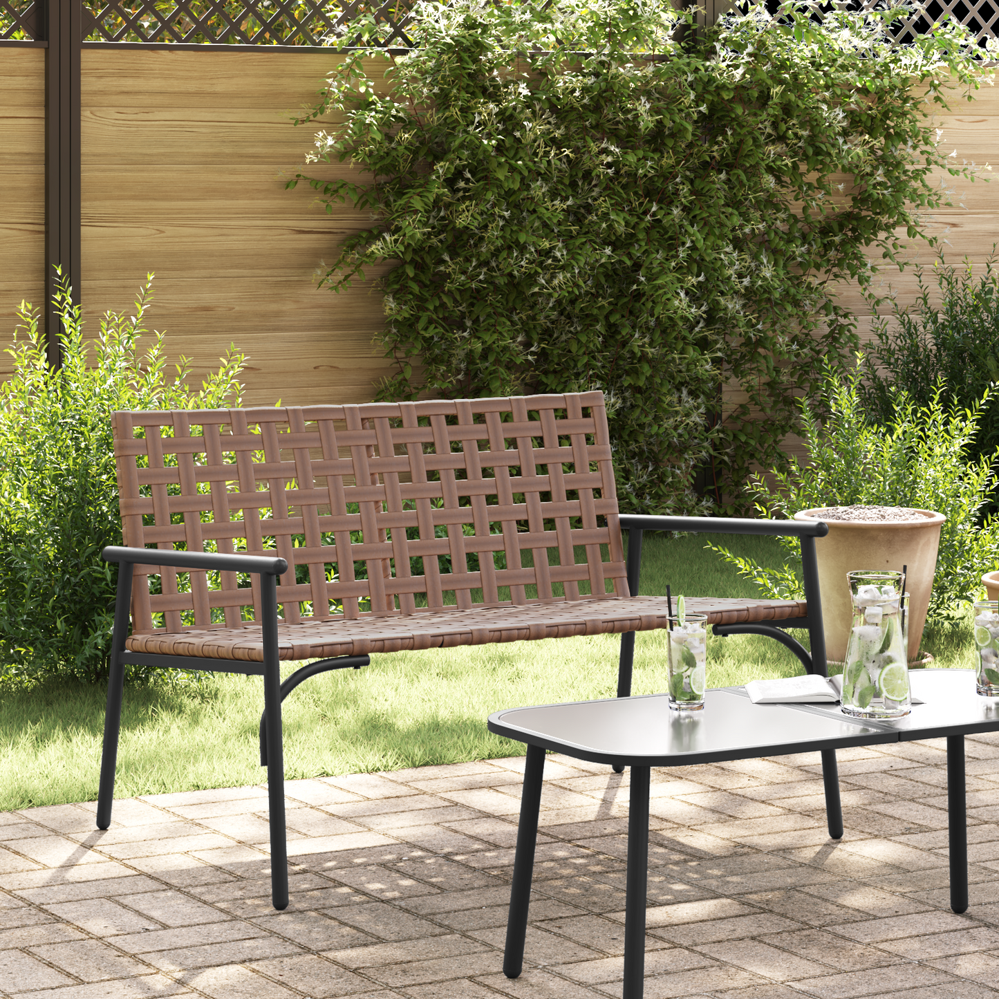 vidaXL Garden Bench Black 113x79x75 cm Poly Rattan