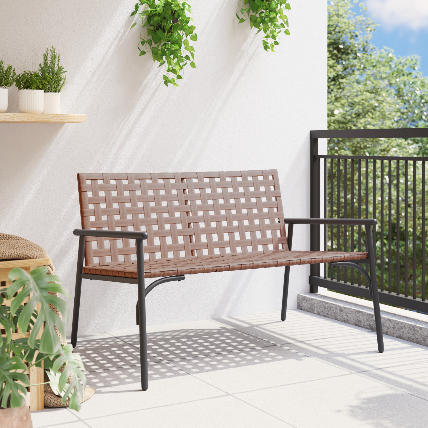 vidaXL Garden Bench Black 113x79x75 cm Poly Rattan
