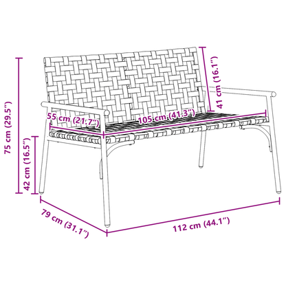 vidaXL Garden Bench Black 113x79x75 cm Poly Rattan
