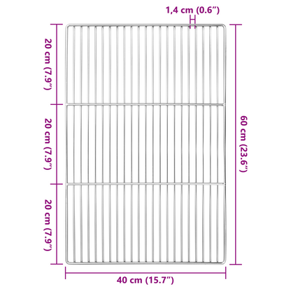 vidaXL BBQ Grill Grate with Handles Rectangular 60x40 cm 304 Stainless Steel