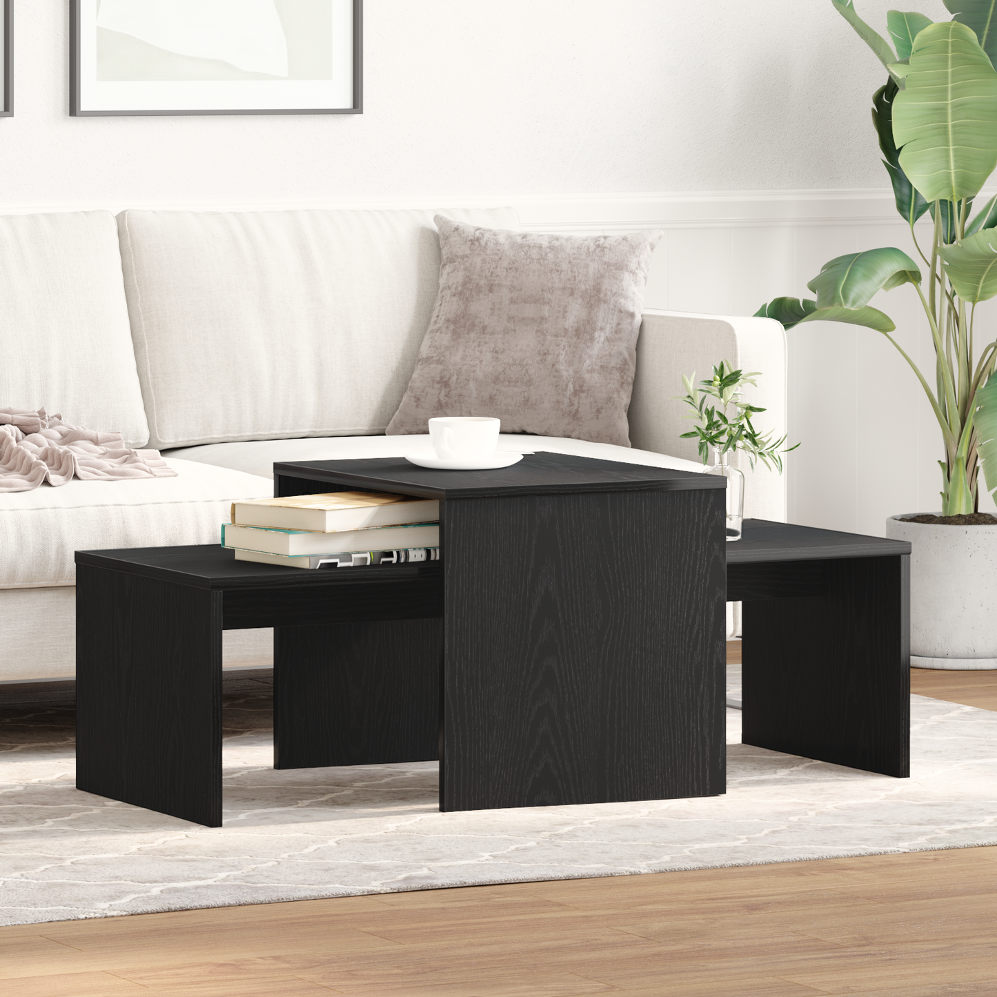 vidaXL Nesting Tables Black Oak 100 x 48 x 40 cm Engineered Wood