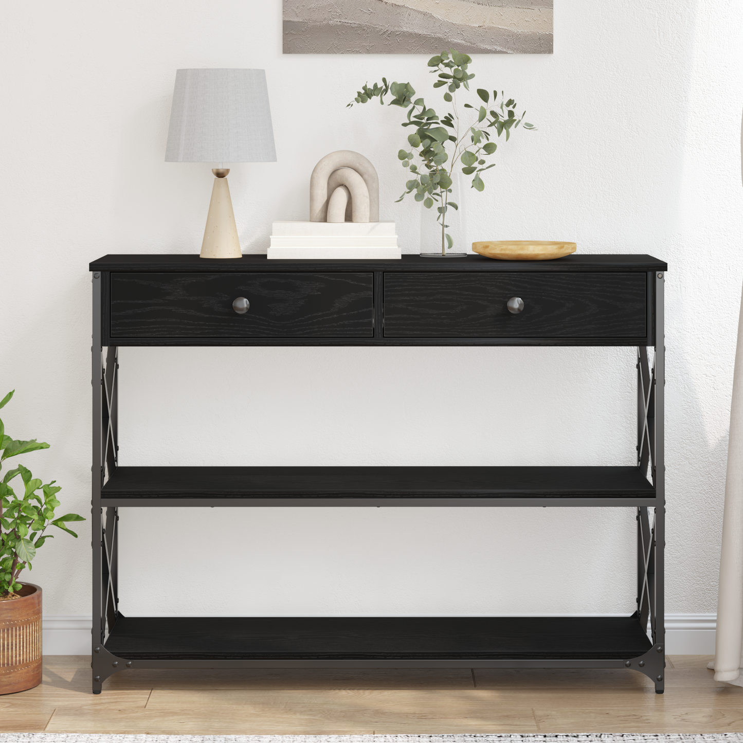 vidaXL Console Table with Drawer with Shelf Black oak 100 x 28 x 75 cm