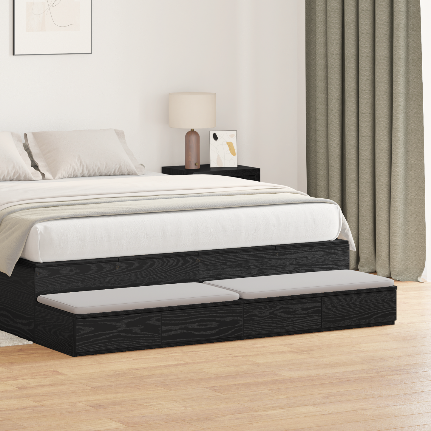 vidaXL Bed Drawers Black Oak 160 x 36.5 x 16.5 cm Engineered Wood