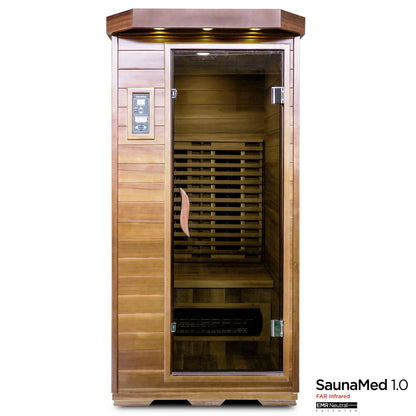 SaunaMed 1 Person Luxury Cedar FAR Infrared Domestic Indoor Sauna - EMR Neutral - 13A Plug & Play