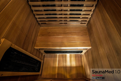 SaunaMed 1 Person Luxury Cedar FAR Infrared Domestic Indoor Sauna - EMR Neutral - 13A Plug & Play