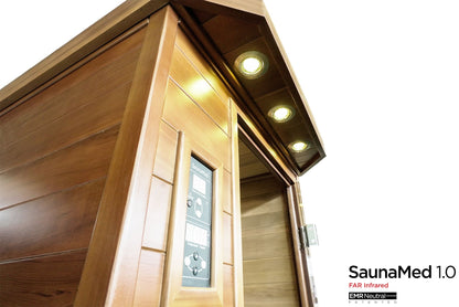 SaunaMed 1 Person Luxury Cedar FAR Infrared Domestic Indoor Sauna - EMR Neutral - 13A Plug & Play