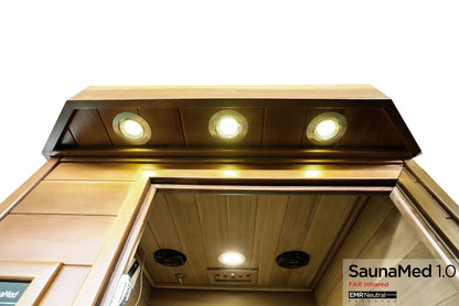 SaunaMed 1 Person Luxury Cedar FAR Infrared Domestic Indoor Sauna - EMR Neutral - 13A Plug & Play